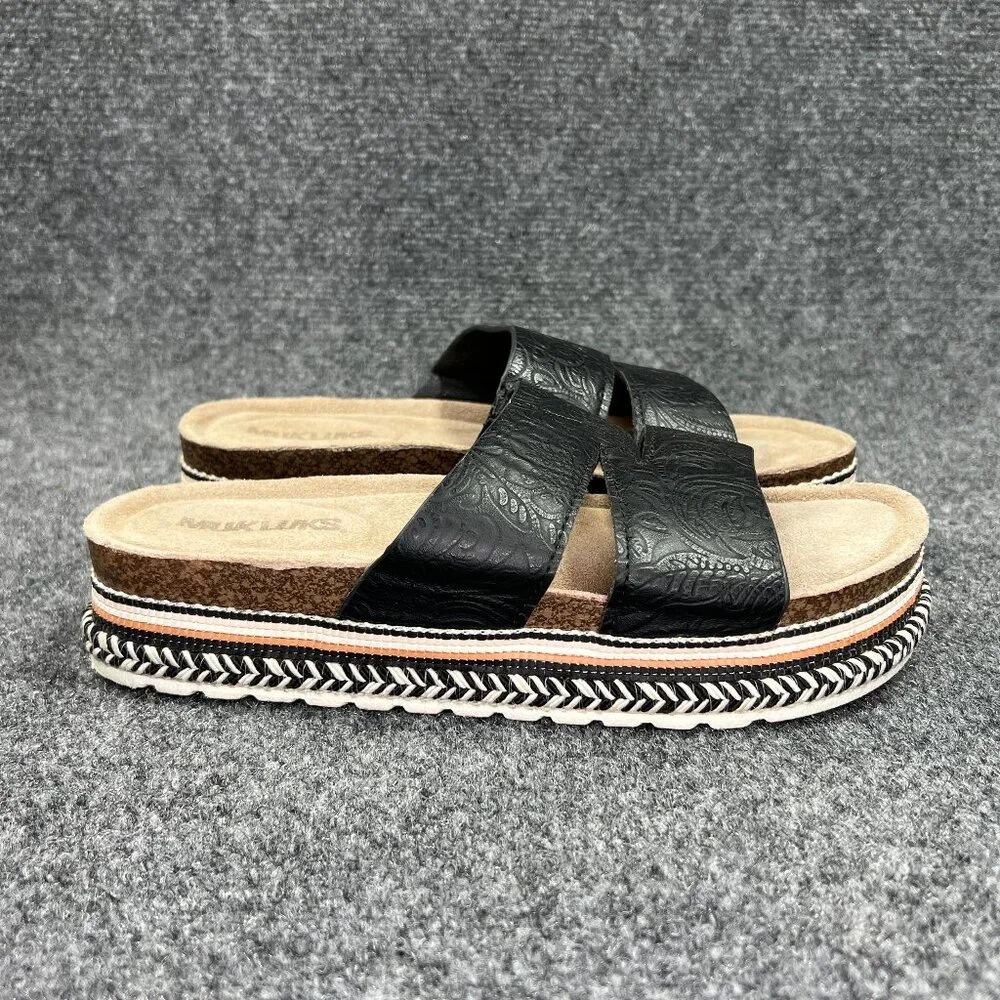 Muk Luks Platform Sandlas Women's Size 9 Black Leather Espadrille Comfort Slides